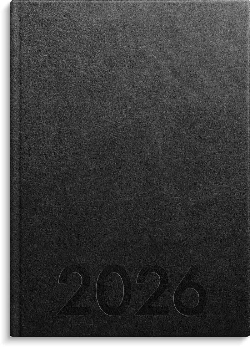Kalender 2026 Weekly A5 svart konstläder
