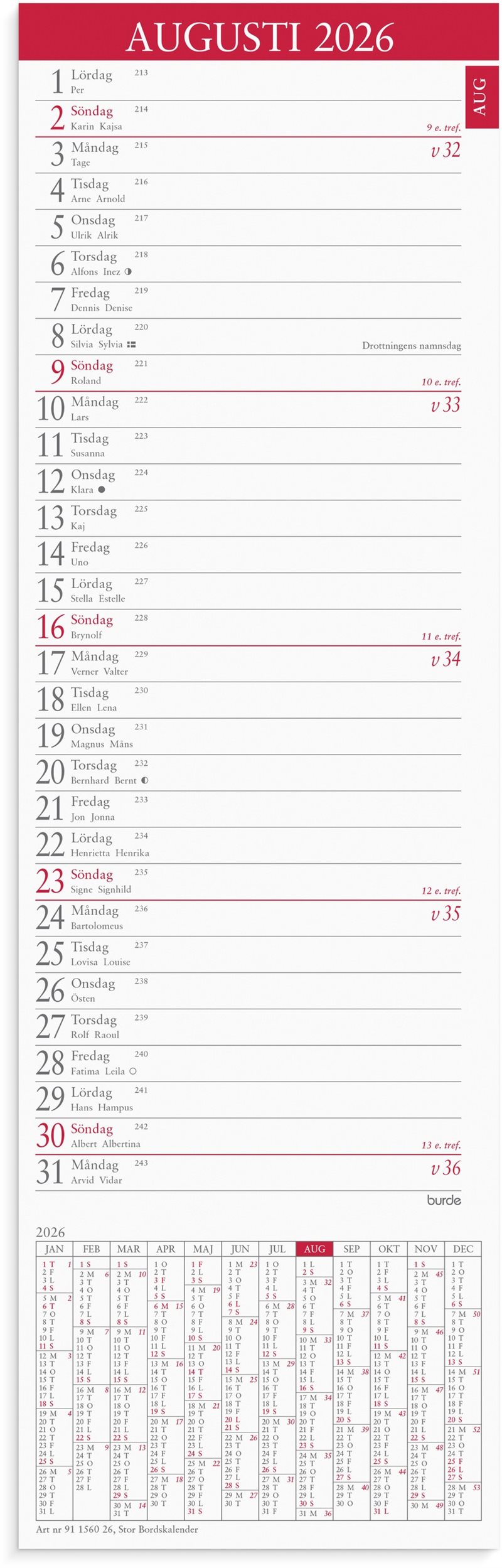 Kalender 2026 Stor Bordskalender
