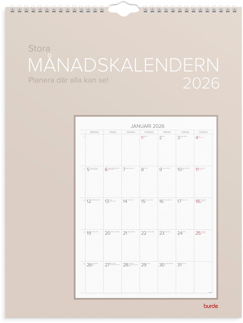 Väggkalender 2026 Stora Månadskalendern