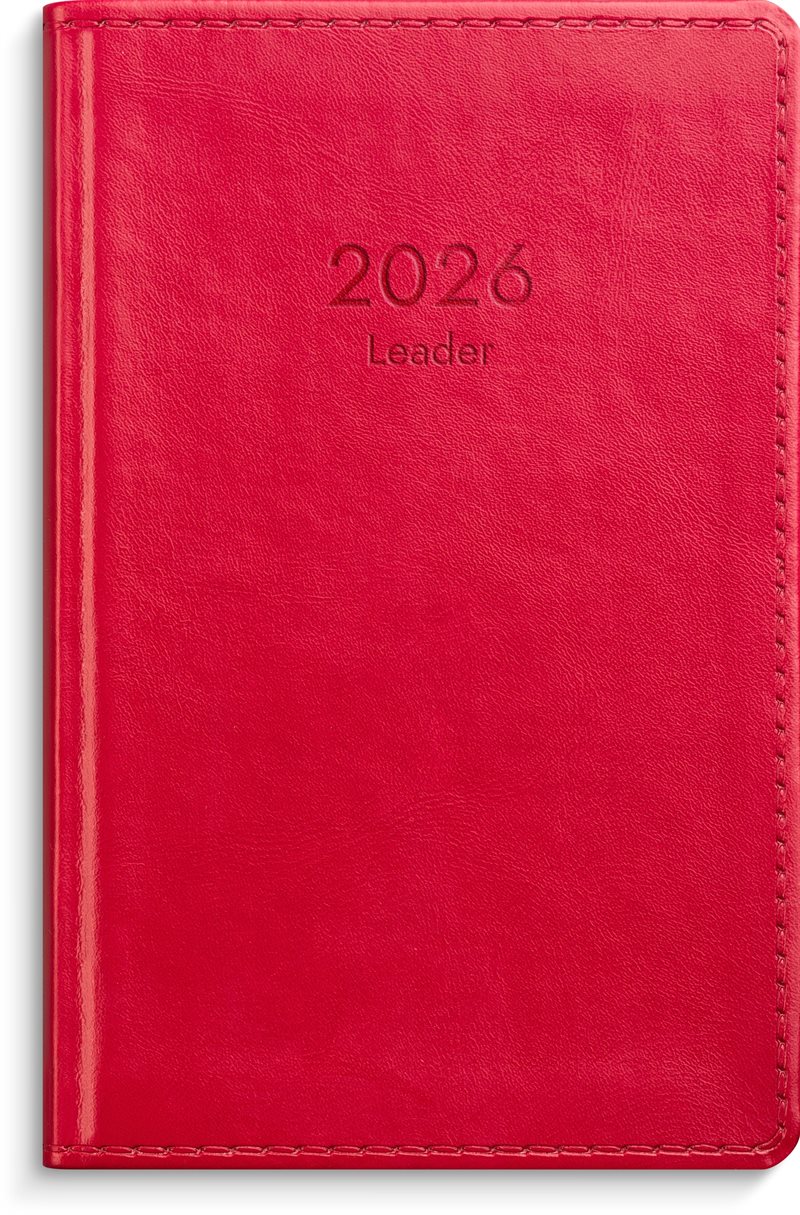 Kalender 2026 Leader rött konstläder