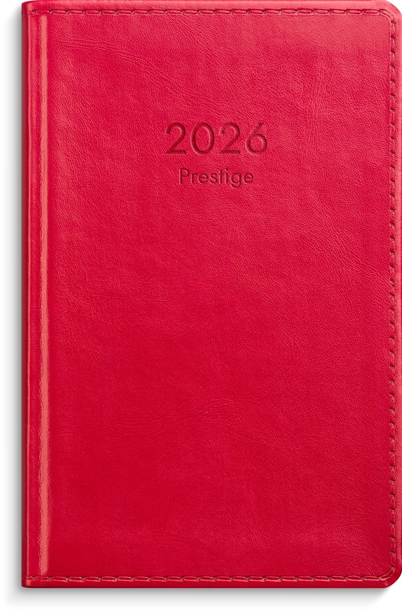 Kalender 2026 Prestige rött konstläder
